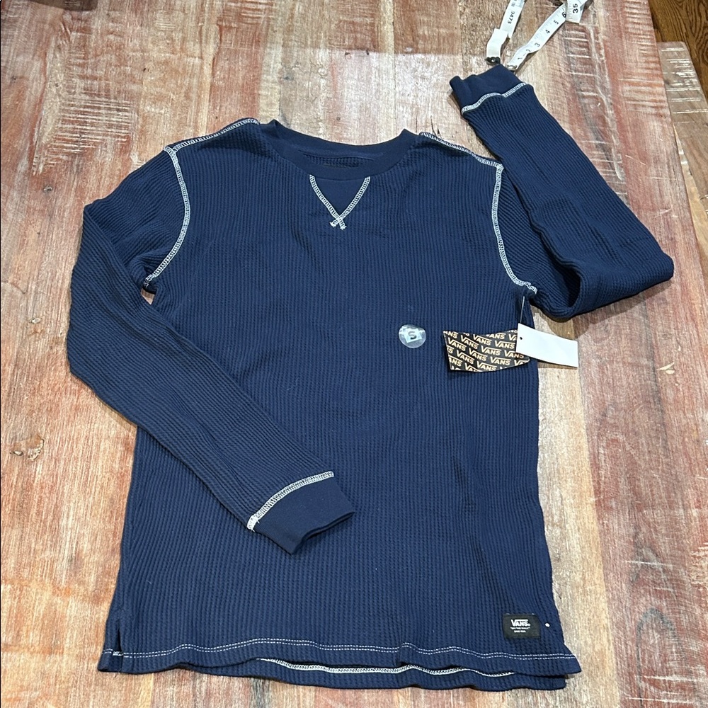 Vans NWT Men's Waffle Weave Thermal Long Sleeve Shirt in Navy/White Stitch